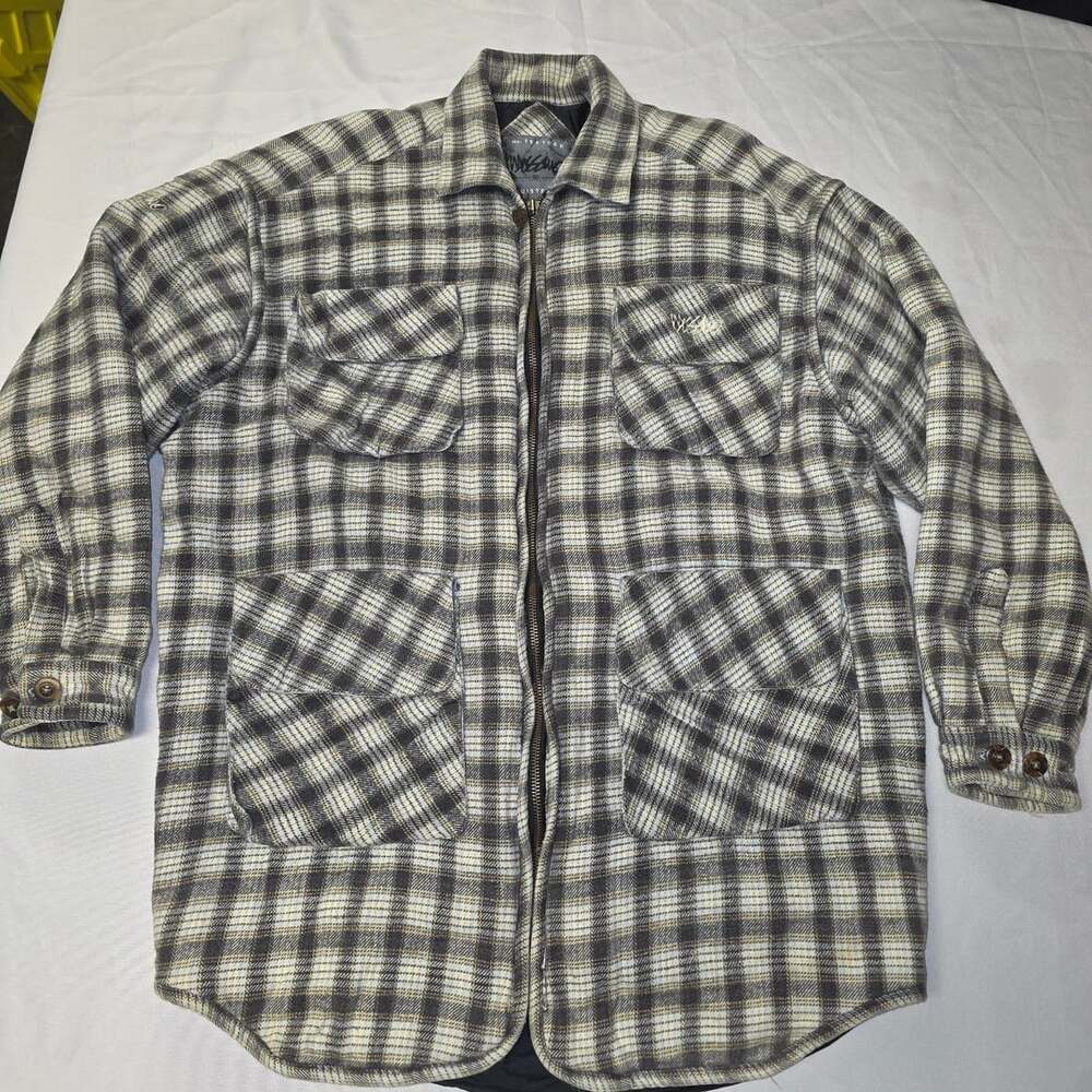 Vintage Mossimo Plaid Quilted Zip Flannel Jacket Brown Gray Medium